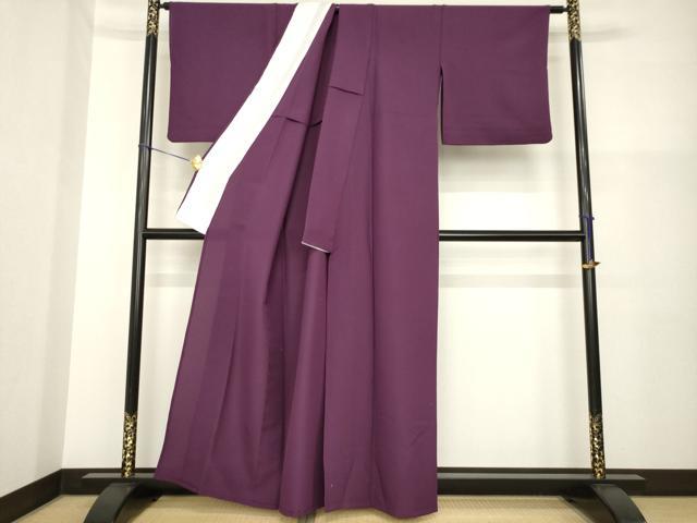 平和屋着物▽色無地 単衣 似せ紫色 洗える着物 AABG8446ck