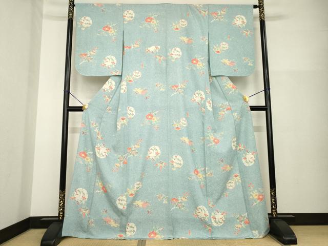 平和屋着物▽上質な小紋 単衣 雪輪花文 正絹 逸品 AABG8448ck