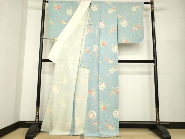 平和屋着物▽上質な小紋 単衣 雪輪花文 正絹 逸品 AABG8448ck