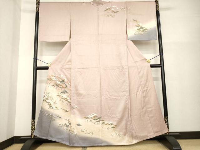 平和屋着物▽訪問着 単衣 風景松文 暈し染め 正絹 逸品 AABG8449ck