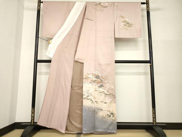平和屋着物▽訪問着 単衣 風景松文 暈し染め 正絹 逸品 AABG8449ck