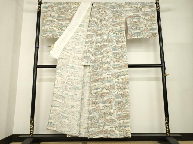 平和屋着物▽上質な小紋 単衣 名所風景文 正絹 逸品 AABG8450ck