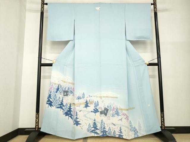 平和屋着物▽染色作家 小倉淳史 色留袖 単衣 遠山風景文 寿光織 金彩 反端付き 正絹 逸品 AABG8452ck