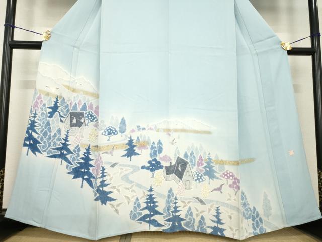 平和屋着物▽染色作家 小倉淳史 色留袖 単衣 遠山風景文 寿光織 金彩 反端付き 正絹 逸品 AABG8452ck