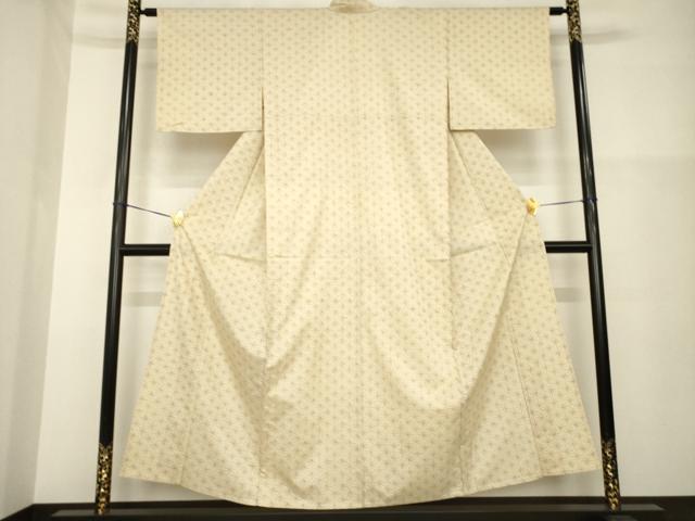 平和屋着物▽上質な紬 単衣 麻の葉文様 正絹 逸品 AABG8453ck