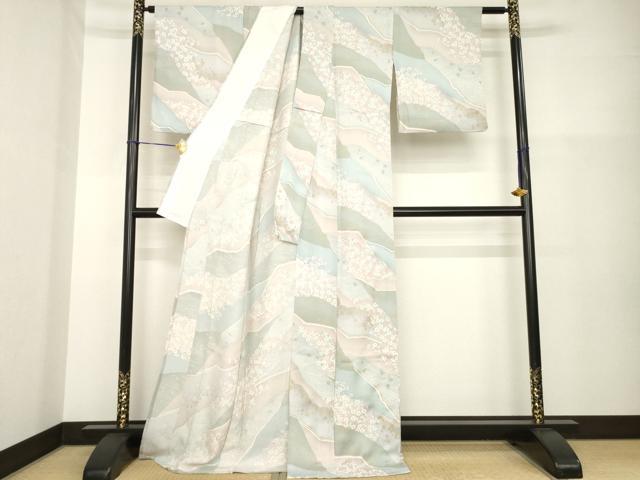 平和屋着物▽上質な小紋 単衣 舞花文 正絹 逸品 AABG8454ck