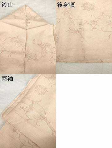 平和屋着物▽上質な小紋 単衣 紬地 花唐草文 正絹 逸品 AABG8471ck