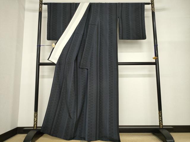 平和屋着物▽本塩沢 単衣 麻の葉間道 正絹 逸品 AABG8473ck