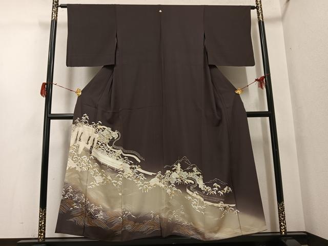 平和屋着物●豪華色留袖 友禅 浜松風景文 暈し染め 金彩 正絹 逸品 AABG8487ph