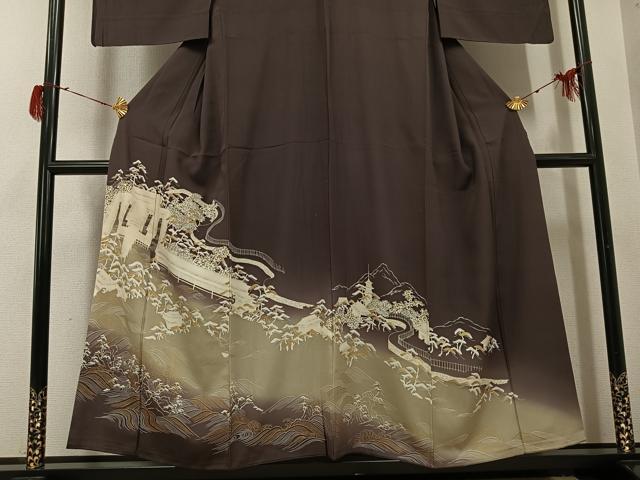 平和屋着物●豪華色留袖 友禅 浜松風景文 暈し染め 金彩 正絹 逸品 AABG8487ph