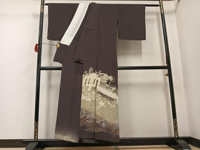 平和屋着物●豪華色留袖 友禅 浜松風景文 暈し染め 金彩 正絹 逸品 AABG8487ph