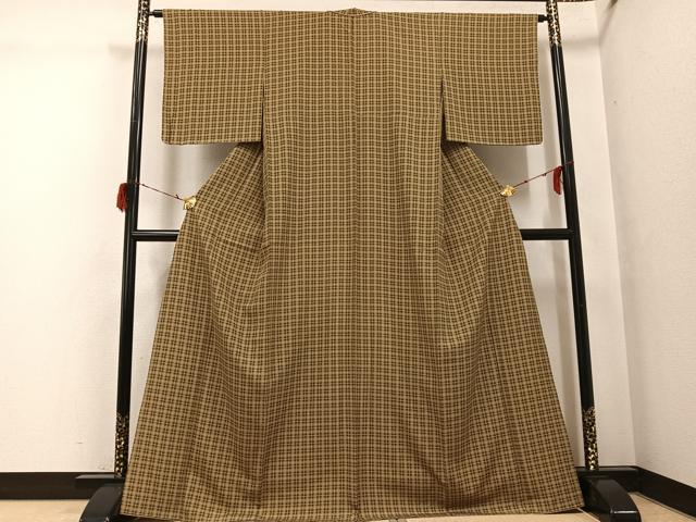 平和屋着物●上質な小紋 格子 正絹 逸品 AABG8492ph