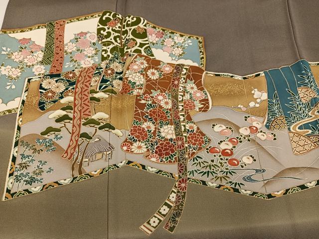 平和屋着物●豪華色留袖 友禅 誰が袖花文 暈し染め 金彩 正絹 逸品 AABG8493ph