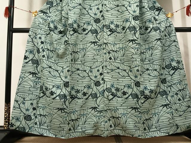 平和屋着物●上質な小紋 紬地 型染め 草花文 正絹 逸品 AABG8495ph