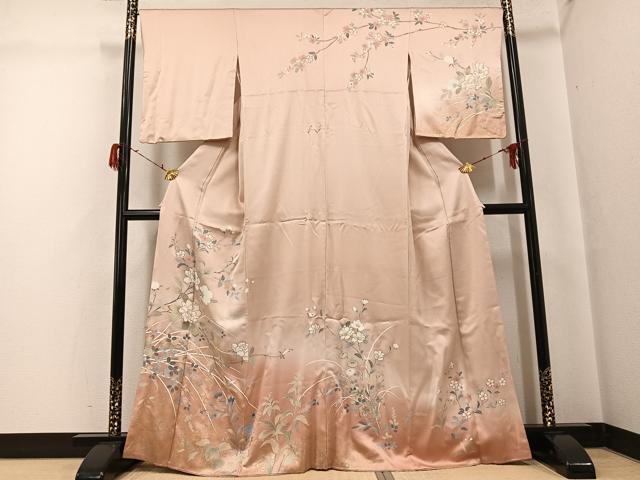 平和屋着物●訪問着 友禅 草花文 暈し染め 金彩 正絹 逸品 AABG8500ph