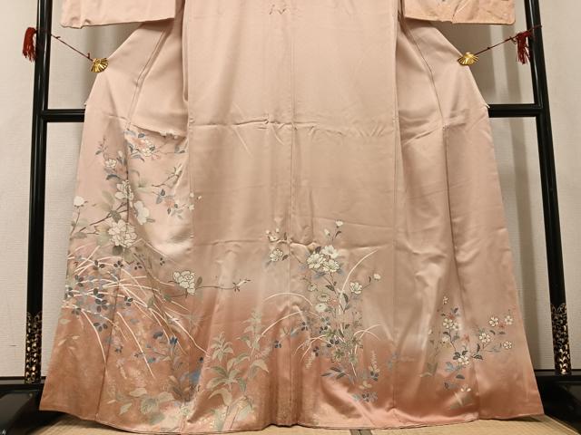 平和屋着物●訪問着 友禅 草花文 暈し染め 金彩 正絹 逸品 AABG8500ph