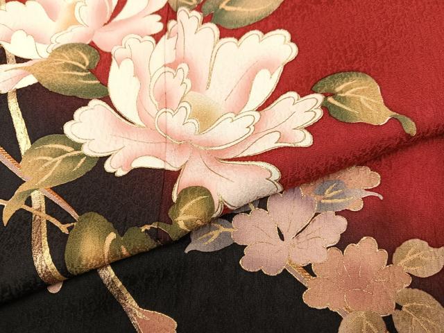 平和屋着物●豪華振袖 枝花文 暈し染め 金彩 正絹 逸品 AABG8516ph