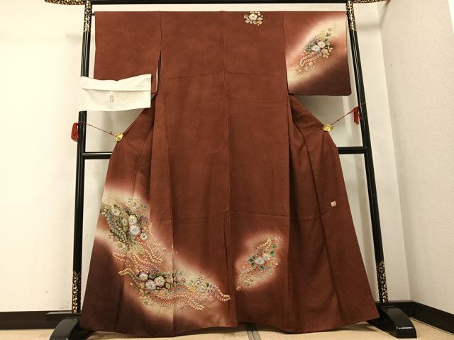 平和屋着物●伝統工芸士 寺谷昇 訪問着 絞り 辻が花 暈し染め 金通し地 丹後ちりめん 反端付き 正絹 逸品 AABG8524ph