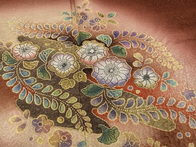 平和屋着物●伝統工芸士 寺谷昇 訪問着 絞り 辻が花 暈し染め 金通し地 丹後ちりめん 反端付き 正絹 逸品 AABG8524ph