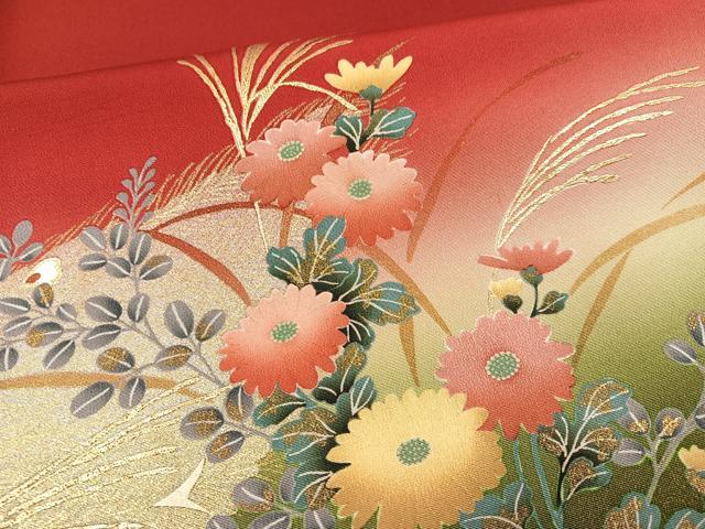 平和屋着物●豪華振袖・長襦袢(無双仕立て)セット 幾久重袖 孔雀花文 暈し染め 金銀彩 半衿刺繍 正絹 逸品 AABG8526ph