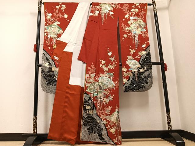 平和屋着物●豪華振袖・長襦袢(無双仕立て)セット 絞り 檜扇人物草花文 金銀彩 やまと誂製 正絹 逸品 AABG8527ph