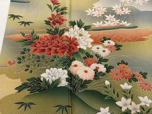 平和屋着物●豪華振袖 草花文 暈し染め 金彩 正絹 逸品 AABG8542ph