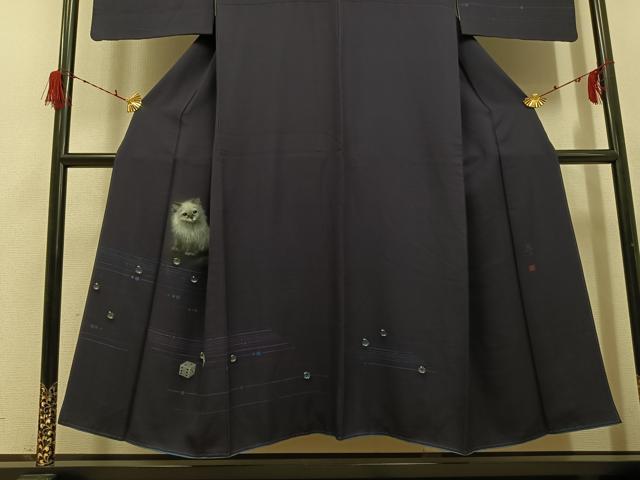 平和屋着物●訪問着 作家物 隆二 手描き 猫 ビー玉 サイコロ 暈し染め 正絹 逸品 AABG8543ph