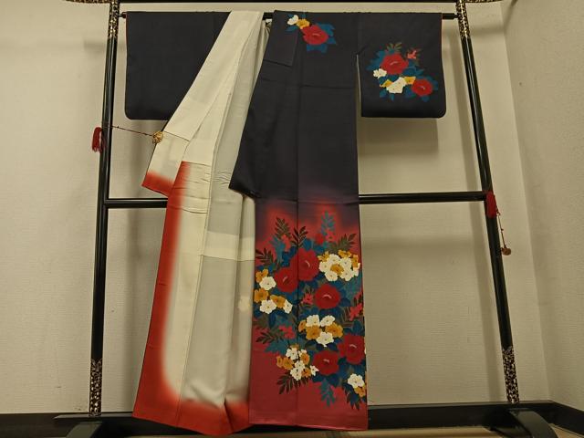平和屋着物●訪問着 手描き 草花文 暈し染め 正絹 逸品 AABG8552ph