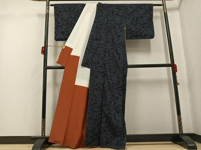 平和屋着物●本場結城紬 重要無形文化財 100亀甲 草花文 正絹 逸品 未使用 AABG8556ph