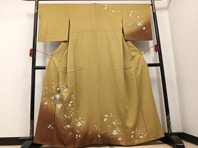 平和屋着物●訪問着 手描き 枝花文 暈し染め 金彩 正絹 逸品 AABG8559ph
