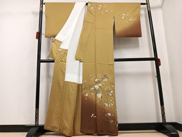 平和屋着物●訪問着 手描き 枝花文 暈し染め 金彩 正絹 逸品 AABG8559ph