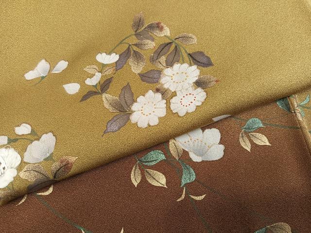 平和屋着物●訪問着 手描き 枝花文 暈し染め 金彩 正絹 逸品 AABG8559ph