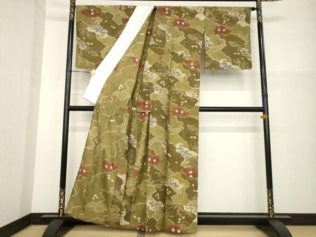 平和屋着物▽伝統工芸士 七代目 吉澤与市 紬 単衣 手描き 絞り 道長花文 証紙付き 正絹 逸品 AABG8569ck