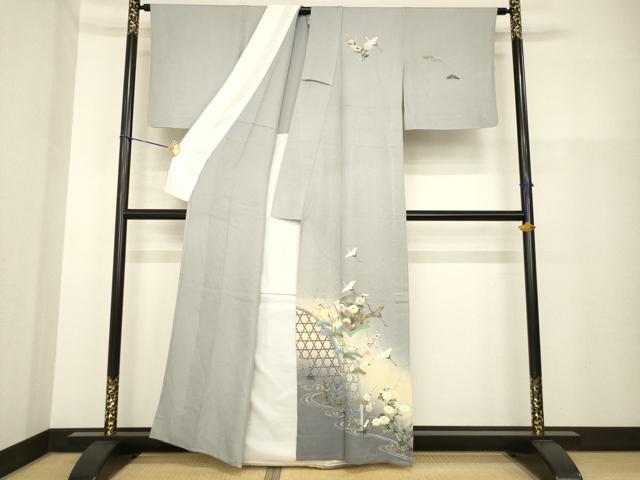 平和屋着物▽訪問着 単衣 飛鶴花籬文 暈し染め 金彩 正絹 逸品 AABG8575ck