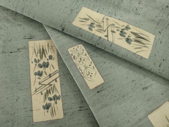 平和屋着物▽上質な小紋 単衣 紬地 短冊花文 正絹 逸品 AABG8578ck