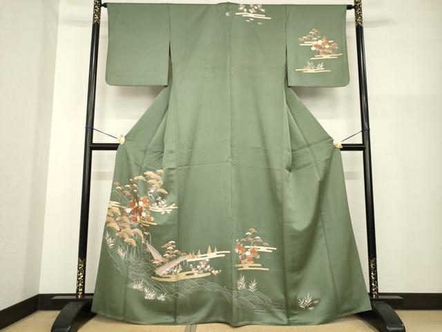 平和屋着物▽訪問着 単衣 渡り橋花文 金彩 正絹 逸品 AABG8581ck