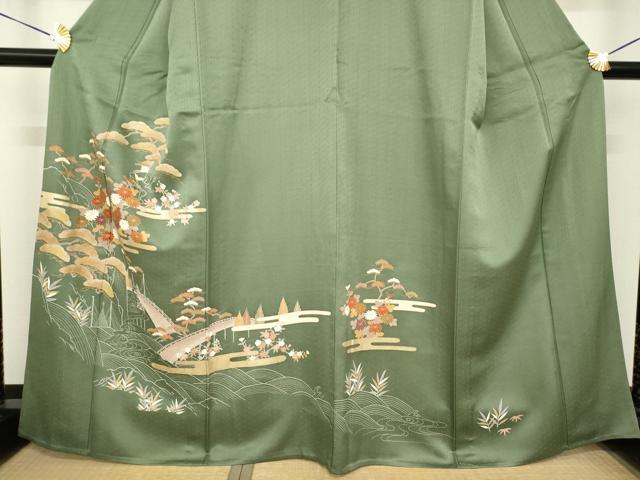 平和屋着物▽訪問着 単衣 渡り橋花文 金彩 正絹 逸品 AABG8581ck