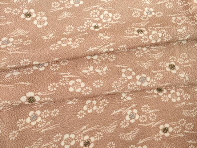 平和屋着物▽上質な小紋 単衣 型染め 梅 松 鬼しぼ縮緬 正絹 逸品 AABG8583ck