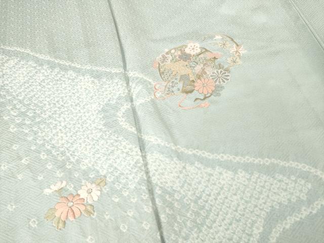 平和屋着物▽訪問着 単衣 絞り 刺繍 流水花丸文 正絹 逸品 AABG8585ck