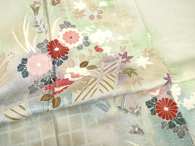 平和屋着物▽訪問着 単衣 友禅 花籬文 暈し染め 金彩 正絹 逸品 AABI8811ck