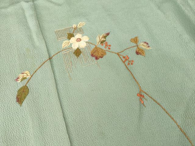 平和屋着物▽訪問着 単衣 刺繍 枝花文 暈し染め 鬼しぼ縮緬 正絹 逸品 AABG8591ck