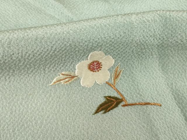 平和屋着物▽訪問着 単衣 刺繍 枝花文 暈し染め 鬼しぼ縮緬 正絹 逸品 AABG8591ck