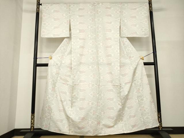 平和屋着物▽本場大島紬 白大島 松皮菱花文 正絹 逸品 AABG8596ck