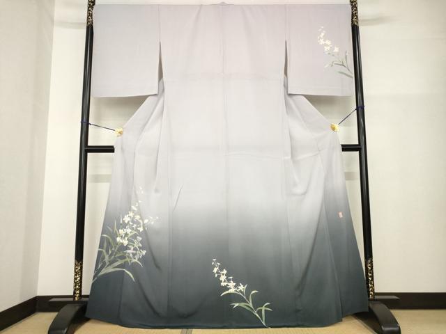 平和屋着物▽十日町友禅 女流作家 遠田藤舟 訪問着 単衣 草花文 暈し染め 正絹 逸品 AABG8608ck