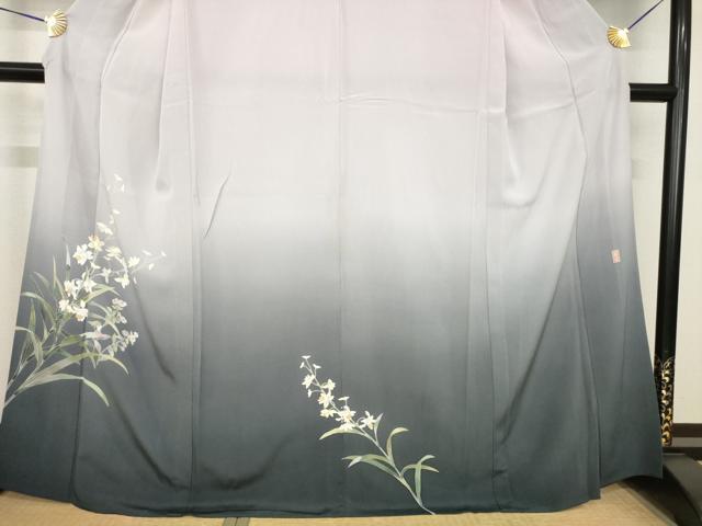 平和屋着物▽十日町友禅 女流作家 遠田藤舟 訪問着 単衣 草花文 暈し染め 正絹 逸品 AABG8608ck