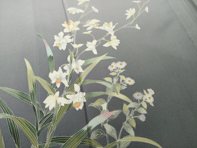 平和屋着物▽十日町友禅 女流作家 遠田藤舟 訪問着 単衣 草花文 暈し染め 正絹 逸品 AABG8608ck