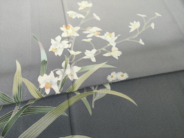 平和屋着物▽十日町友禅 女流作家 遠田藤舟 訪問着 単衣 草花文 暈し染め 正絹 逸品 AABG8608ck