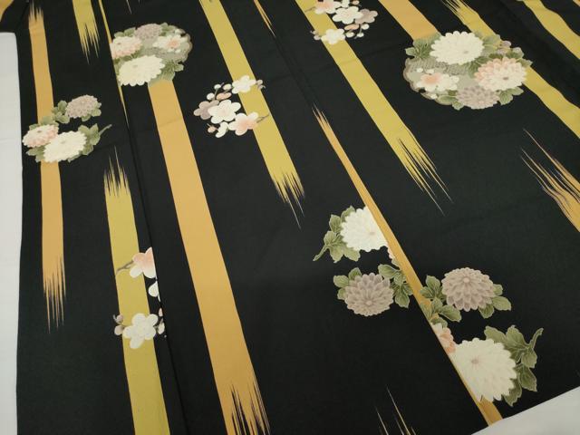 平和屋着物▽小紋 単衣 雪輪花文 黒地 洗える着物 AABG8612ck