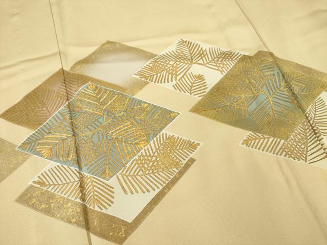 平和屋着物▽訪問着 単衣 駒刺繍 菱取松文 金彩 正絹 逸品 AABG8624ck