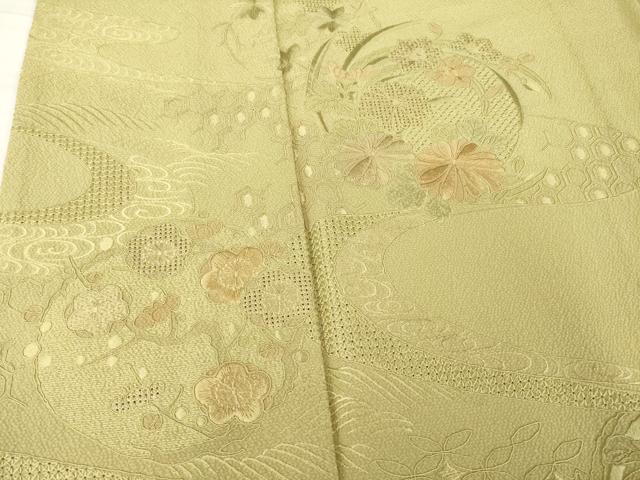 平和屋着物▽訪問着 単衣 総刺繍 中国三大刺繍 スワトウ刺繍 汕頭刺繍 流水花丸文 正絹 逸品 AABG8625ck